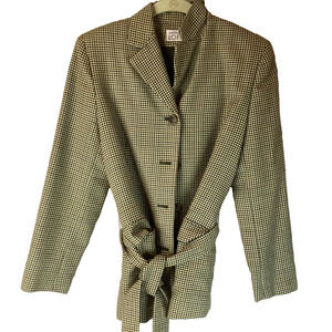 Ann Taylor Loft Wool Houndstooth Blazer Button front Brown Tan Jacket Preppy 4